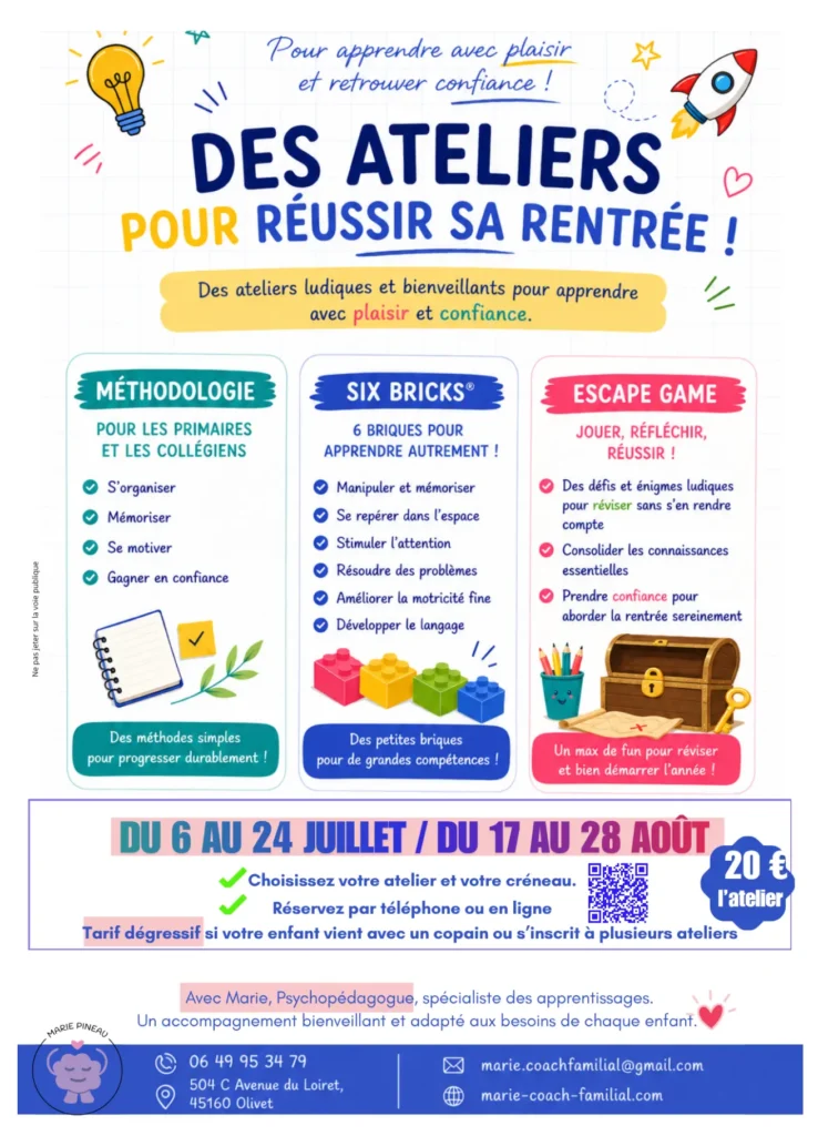 les ateliers de l'été à olivet avec Marie Pineau psychopédagogue